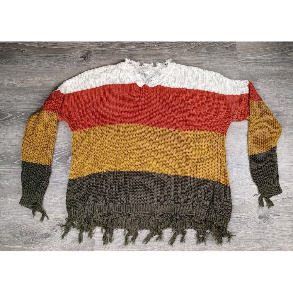 Cato Women's 18/20W Color‎ Block Knot Hem Sweater Pullover Tassel Knit Fall ***